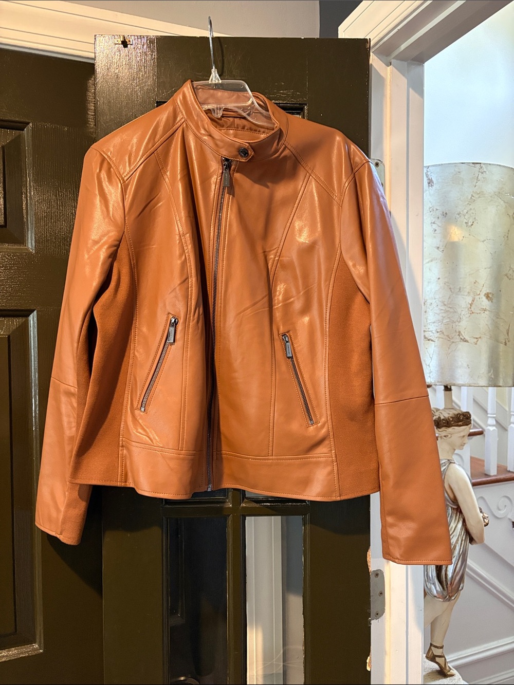 Kenneth Cole New York Cognac Bomber faux Leather Jacket